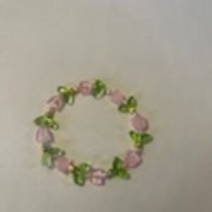 Jelly's Jewelry and Boutique Handcrafted Pink and Green Floral(Tulips)Bracelet